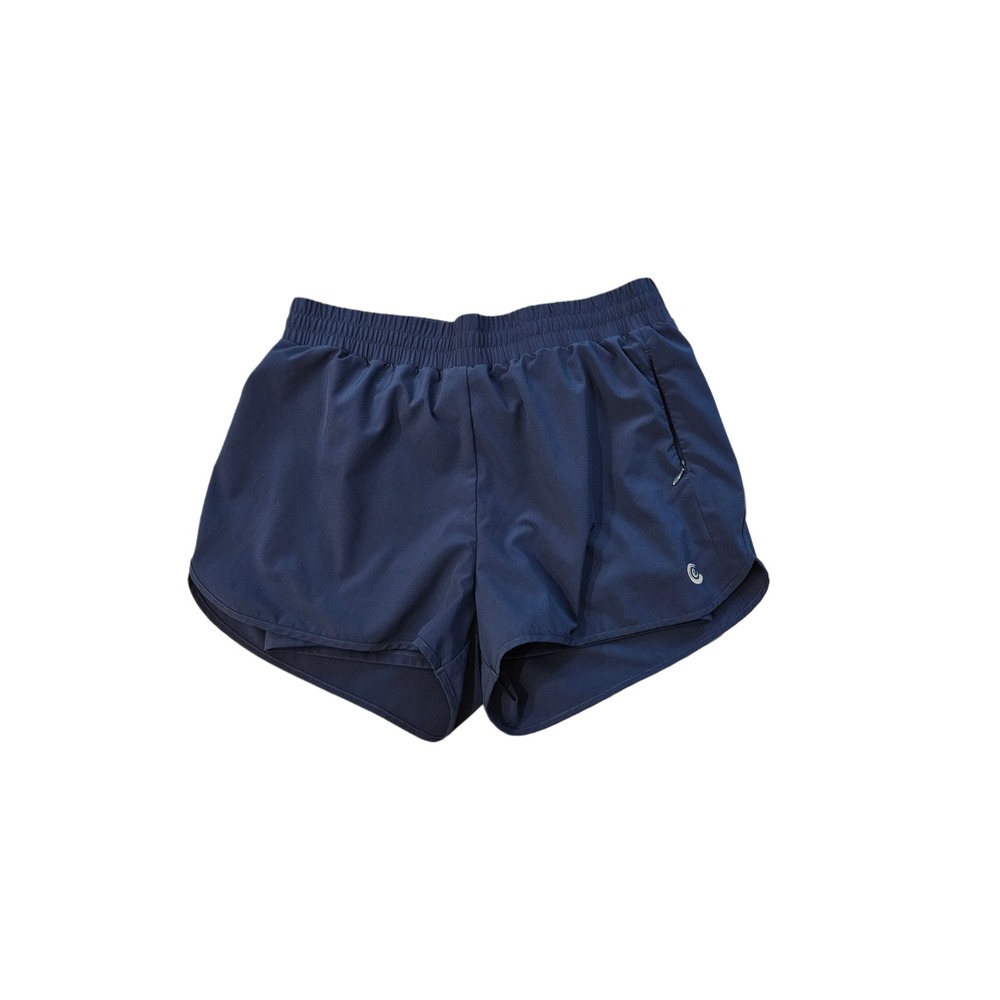 Johnny Was Calme Navy Blue Lined Athletic Running Shorts Size M Zip Pocket